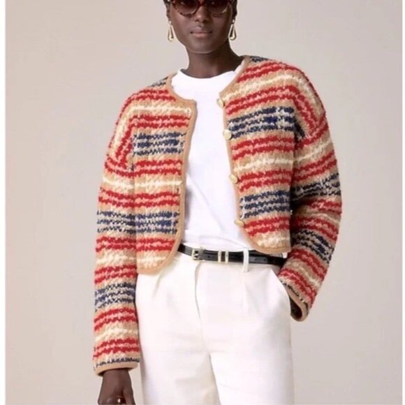 J Crew sweater lady jacket plaid boucle yarn Size Small Preppy Cropped Luxury - Picture 3 of 10